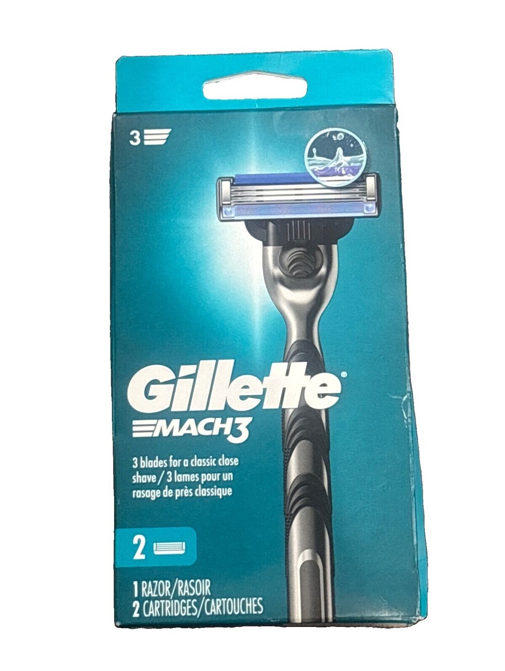 NEW Gillette Mach3 Men's Razor + 2 Cartridges Blade Refills